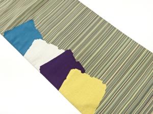 綴れ横縞に破れ色紙模様織出し名古屋帯